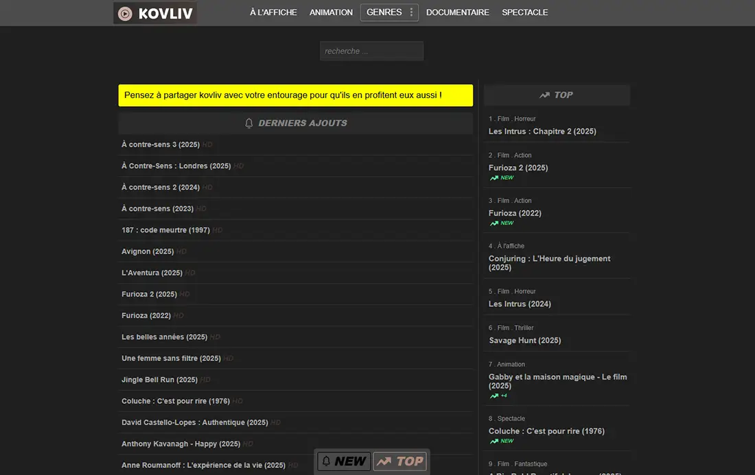 kovliv capture d'écran du site