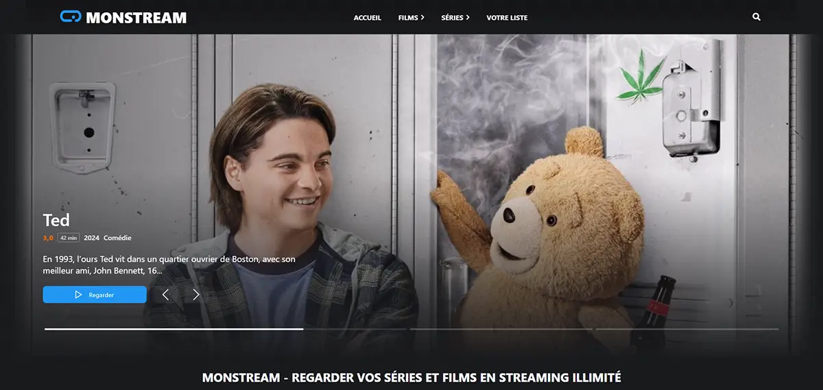 Monstream capture d'écran page d'accueil