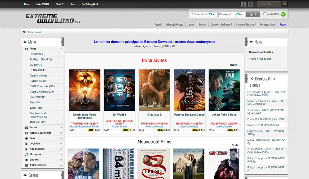 aperçu du site Extreme Download