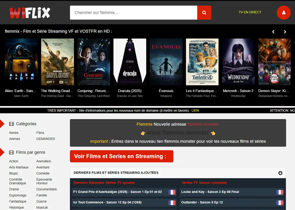 Wiflix Screeshot de la page principale