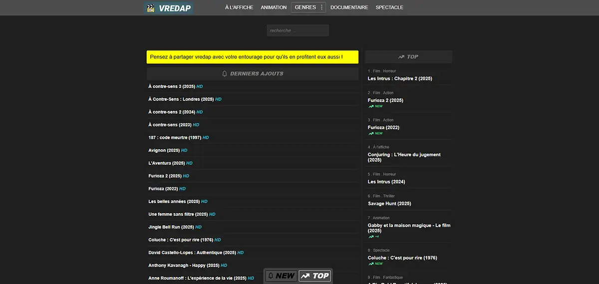 Vredap - capture d'écran de la plateforme