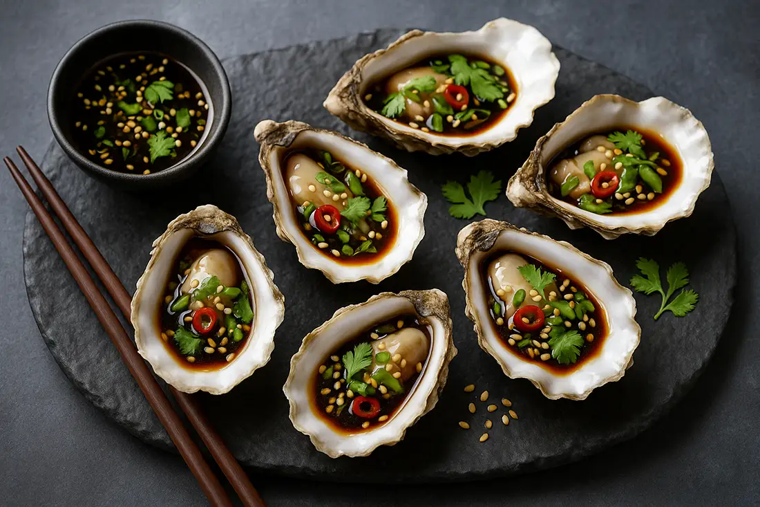 Huîtres pochées à la vinaigrette asiatique