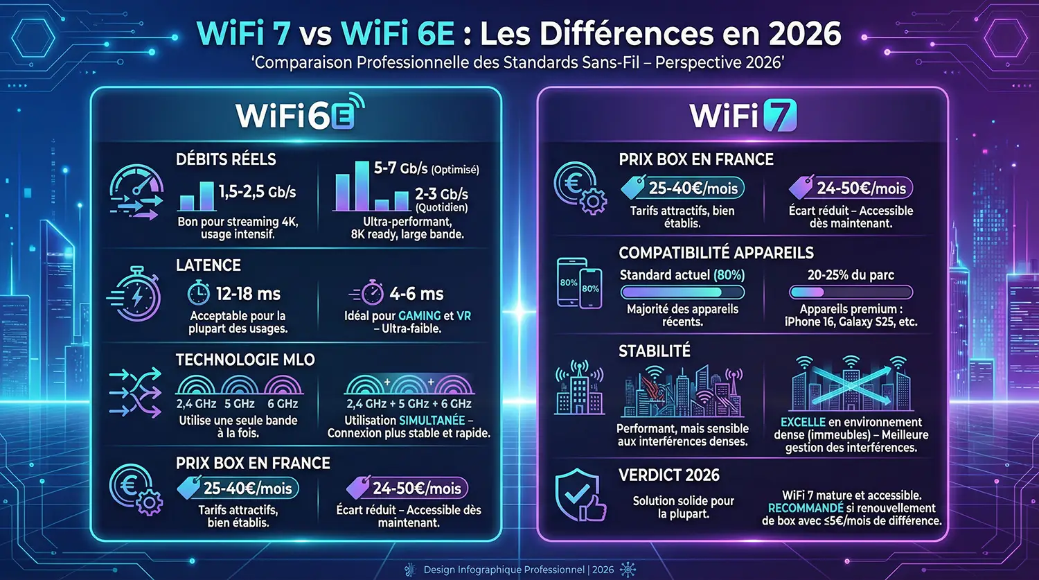 Infographie Wifi 7 vs Wifi 6e - Différences début 2026