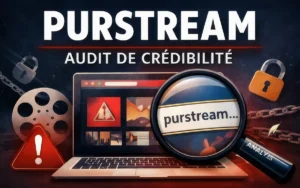 Purstream : audit de crédibilité complet du site de streaming (fiabilité, risques, alternatives) Illustration d’un audit de crédibilité du site Purstream montrant une analyse de fiabilité, des signaux de risque et des éléments liés au streaming en ligne.