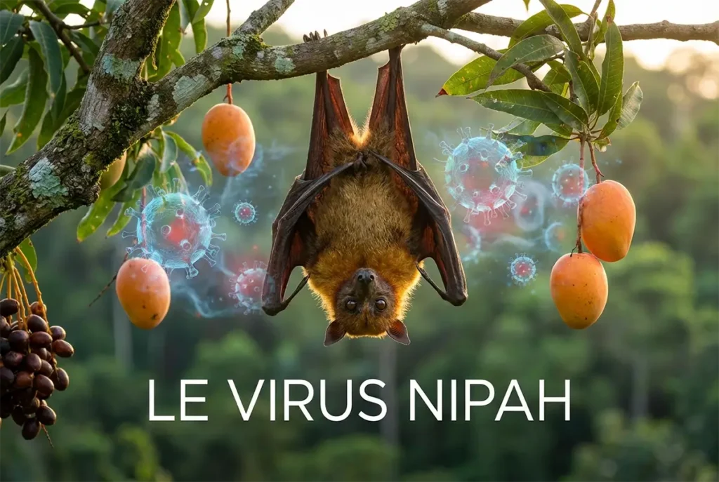 Le virus Nipah : ce que tu dois savoir sur ce virus émergent et sa dangerosité Chauve-souris frugivore Pteropus, principal vecteur de transmission du virus Nipah en Asie du Sud