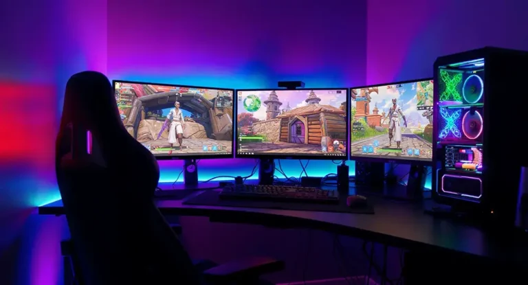 Écran de moniteur gaming affichant la page de paramètres du compte Epic Games avec le champ de nom d'affichage mis en surbrillance