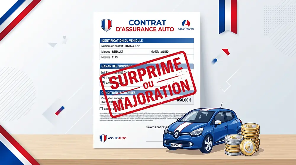 Contrat d'assurance auto avec mention de surprime après un retrait de permis de conduire
