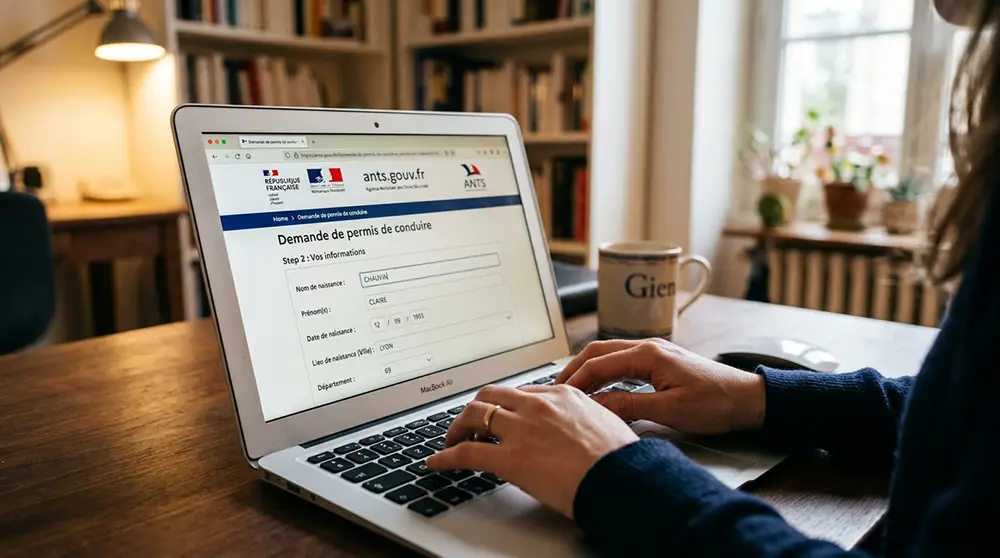 Personne effectuant une demande de restitution de permis de conduire sur le site ANTS