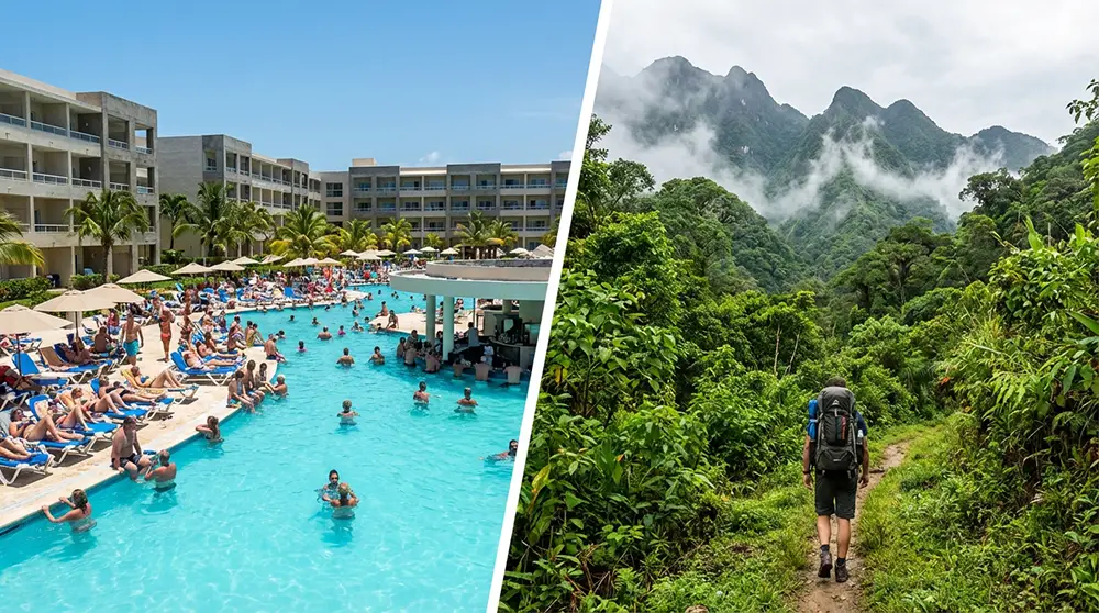 Comparaison entre un resort de Punta Cana et un randonneur dans les montagnes de la Cordillère Centrale dominicaine