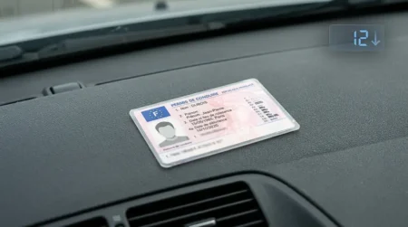 Retrait de points : le barème complet par infraction Permis de conduire français posé sur un tableau de bord avec un compteur de points
