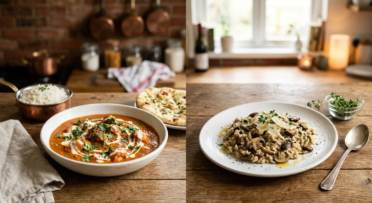 Plat principal facile pour un premier rendez-vous : poulet ou risotto Plat principal poulet crémeux ou risotto pour dîner romantique premier rendez-vous