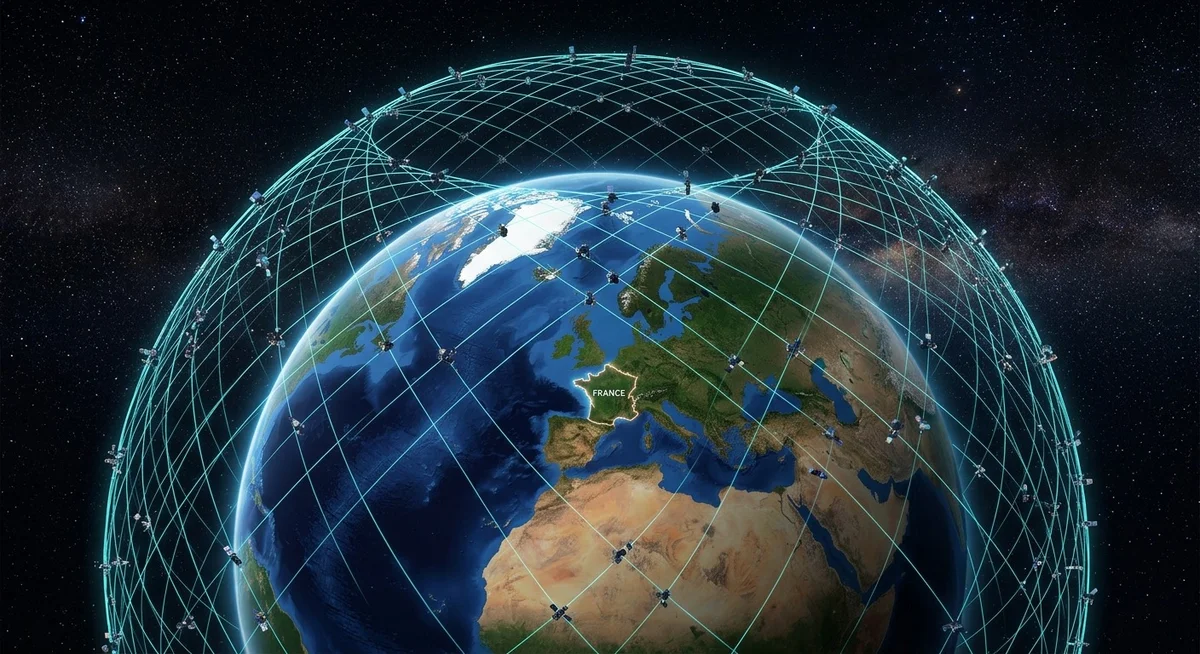 Constellation de satellites Starlink en orbite basse LEO Illustration de la constellation de satellites Starlink en orbite basse autour de la Terre