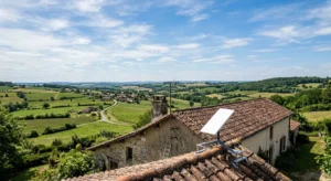 Starlink en France : test, prix et couverture satellite en 2026 Antenne parabolique Starlink installée sur un toit en France avec ciel dégagé