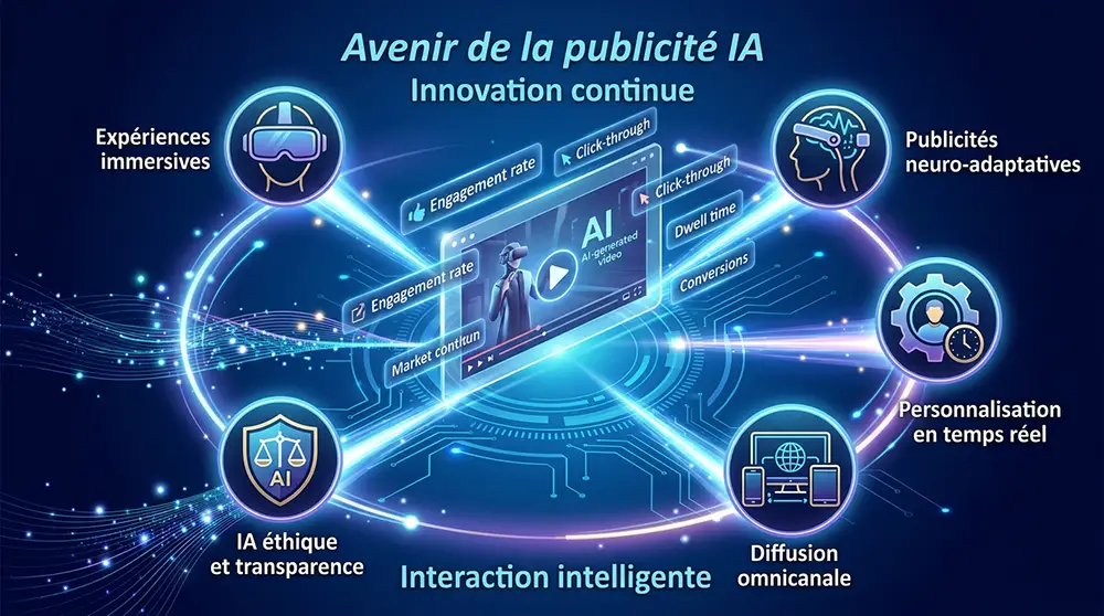 alt="Tendances futures publicité vidéo IA 2025-2030 - personnalisation intelligente et expériences immersives en marketing digital"