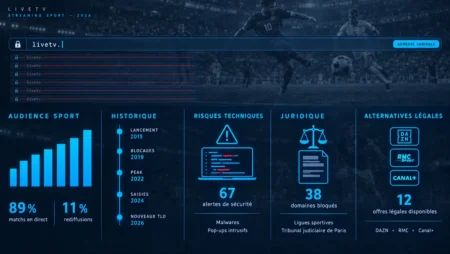 Livetv nouvelle adresse : historique, alertes et alternatives sport en septembre 2026 Infographie audit LiveTV streaming sport 2026 : audience, risques, blocages et alternatives légales