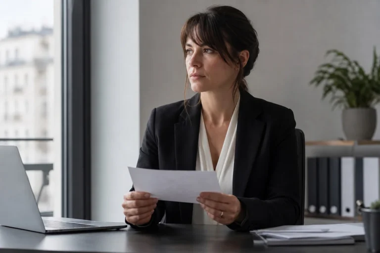 Démission pour reconversion professionnelle : les 5 conditions exactes pour toucher le chômage en 2026 Salarié devant son bureau regardant une lettre de démission, symbole de reconversion professionnelle et chômage
