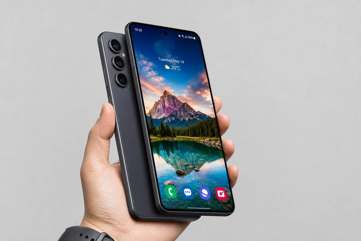 Samsung Galaxy A56 écran AMOLED et autonomie milieu de gamme 2026 Samsung Galaxy A56 vu de face affichant un écran Super AMOLED lumineux 6,7 pouces 120 Hz