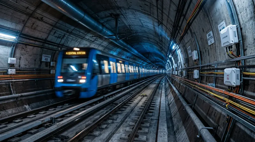 Quelle solution pour améliorer la connectivité mobile dans les transports ? Tunnel de métro équipé d'antennes DAS pour améliorer la connectivité mobile 4G-5G dans les transports souterrains