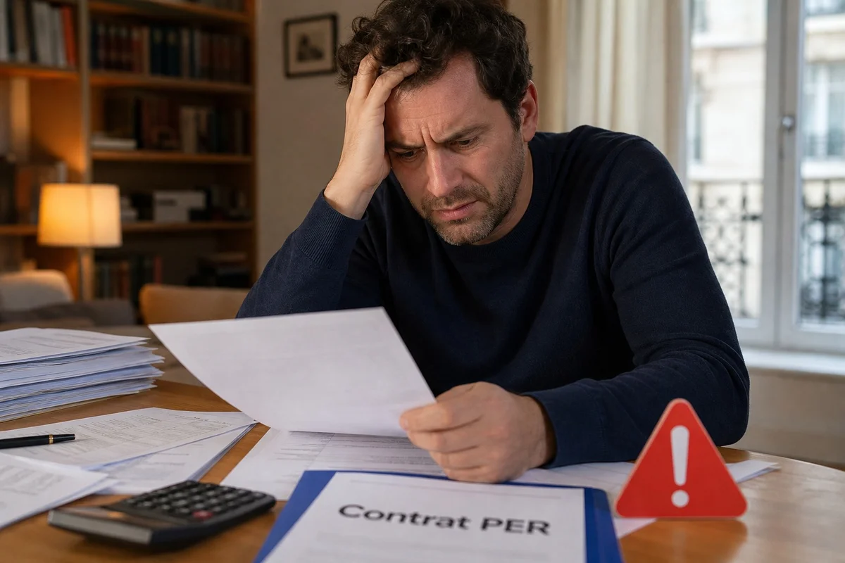 Pièges et erreurs fréquentes du PERin 2026 à éviter Illustration représentant les erreurs classiques à éviter avec le PERin en 2026 : frais, fiscalité sortie, TMI