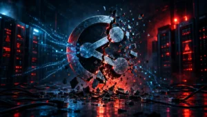 YggTorrent : la chute d’un empire — arrestations, fermeture et bilan en 2026 Illustration conceptuelle de la fermeture de YggTorrent en 2026 : icône torrent fragmentée et en train de s'effondrer sur fond sombre