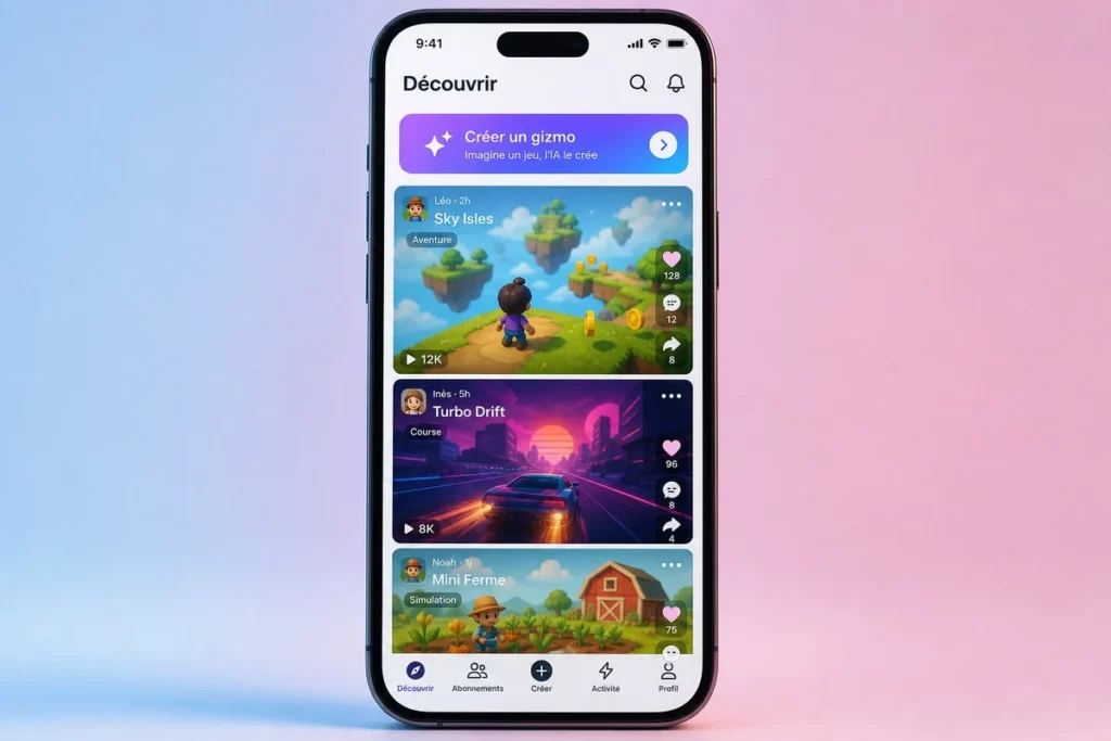 Pocket de Meta : ce que vaut vraiment l’appli qui crée des jeux vidéo par IA Interface de l'application Pocket de Meta montrant un fil de mini-jeux générés par IA en français
