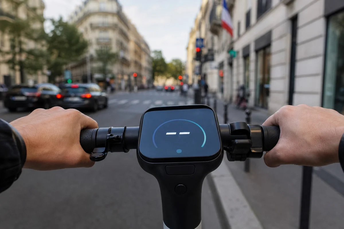 Vitesse maximale 25 km/h trottinette électrique Compteur de vitesse d'une trottinette électrique affichant une allure encadrée par la réglementation