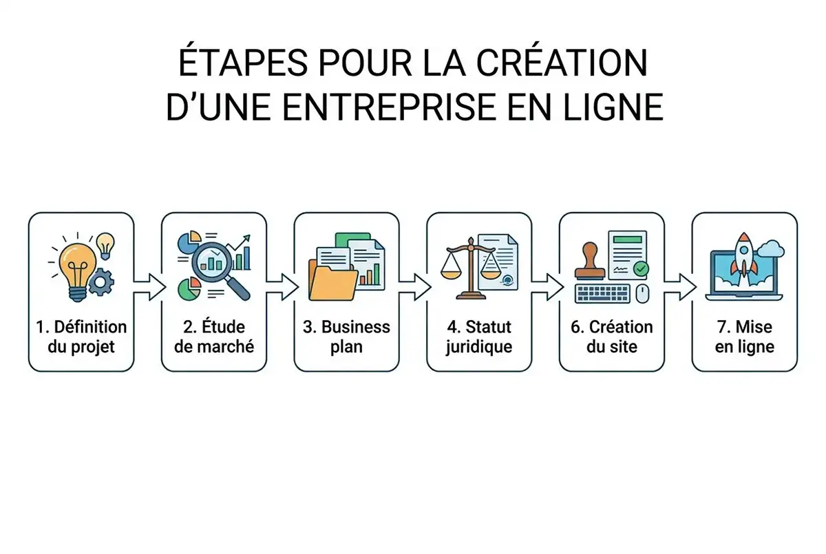Infographie des étapes pour la création d'entreprise en ligne