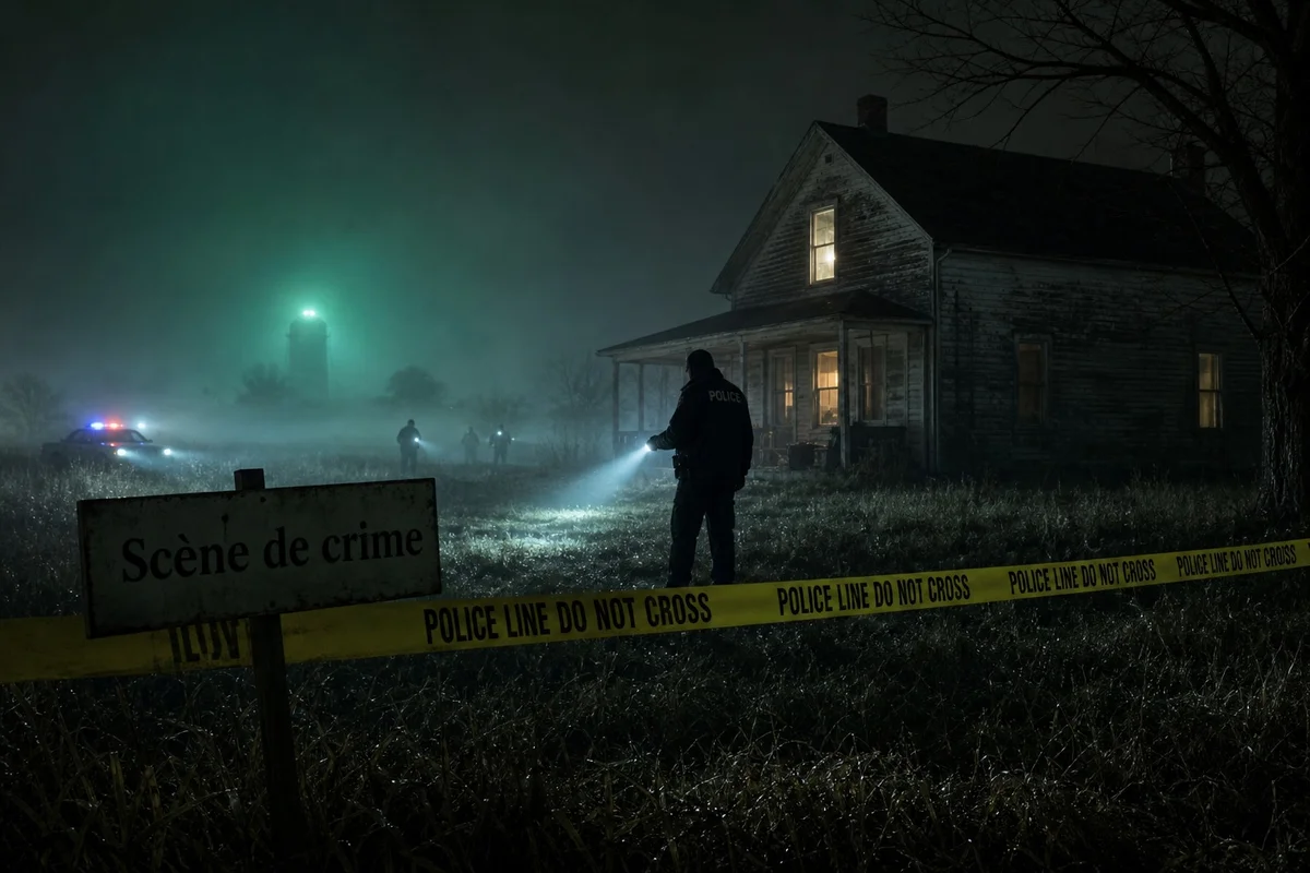 Enquête policière dans le Nebraska pour Lanterns Scène d'enquête criminelle dans une ferme isolée du Nebraska dans la série Lanterns
