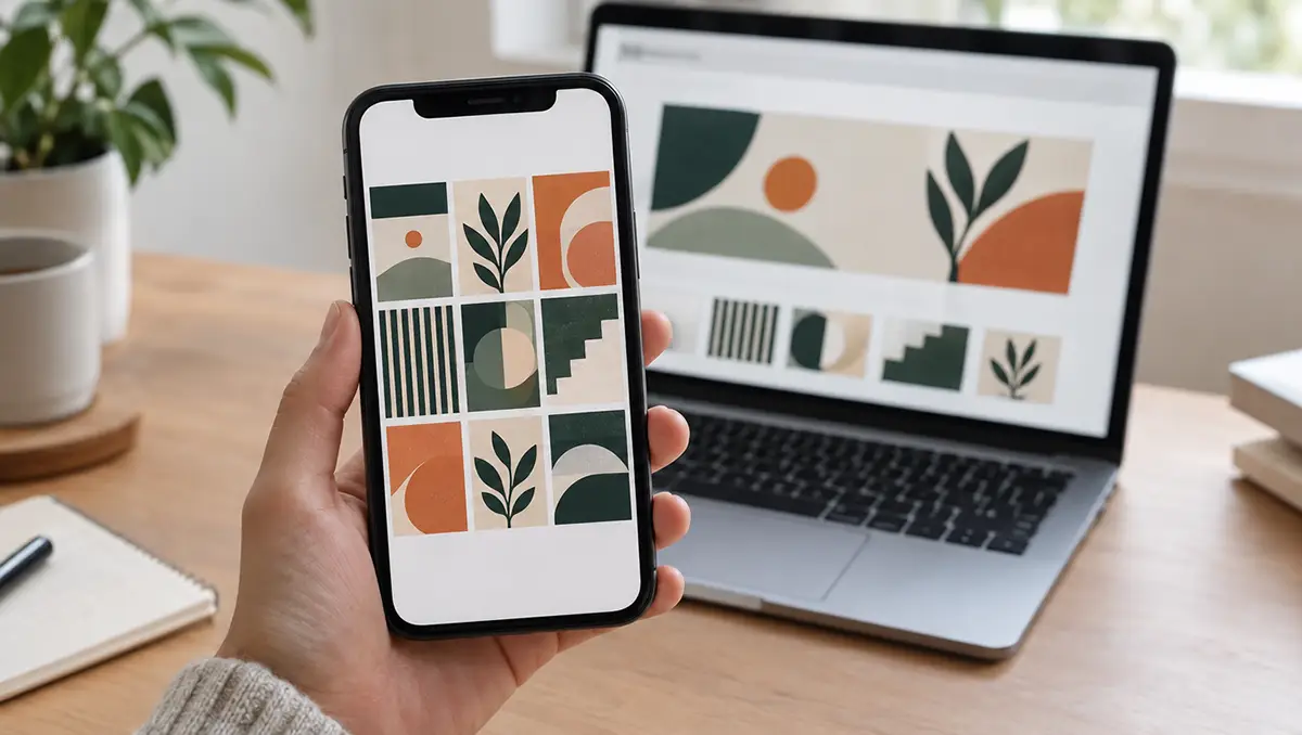 Grille de publications aux couleurs et typographies identiques sur un smartphone
