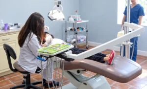 Omnipraticien dentiste pratiquant l'orthodontie dans son cabinet dentaire
