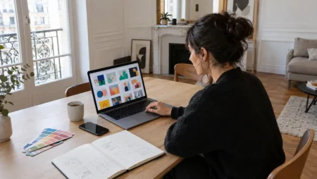 Pourquoi se former à Canva quand on lance son activité Entrepreneure créant ses visuels de communication sur un ordinateur portable